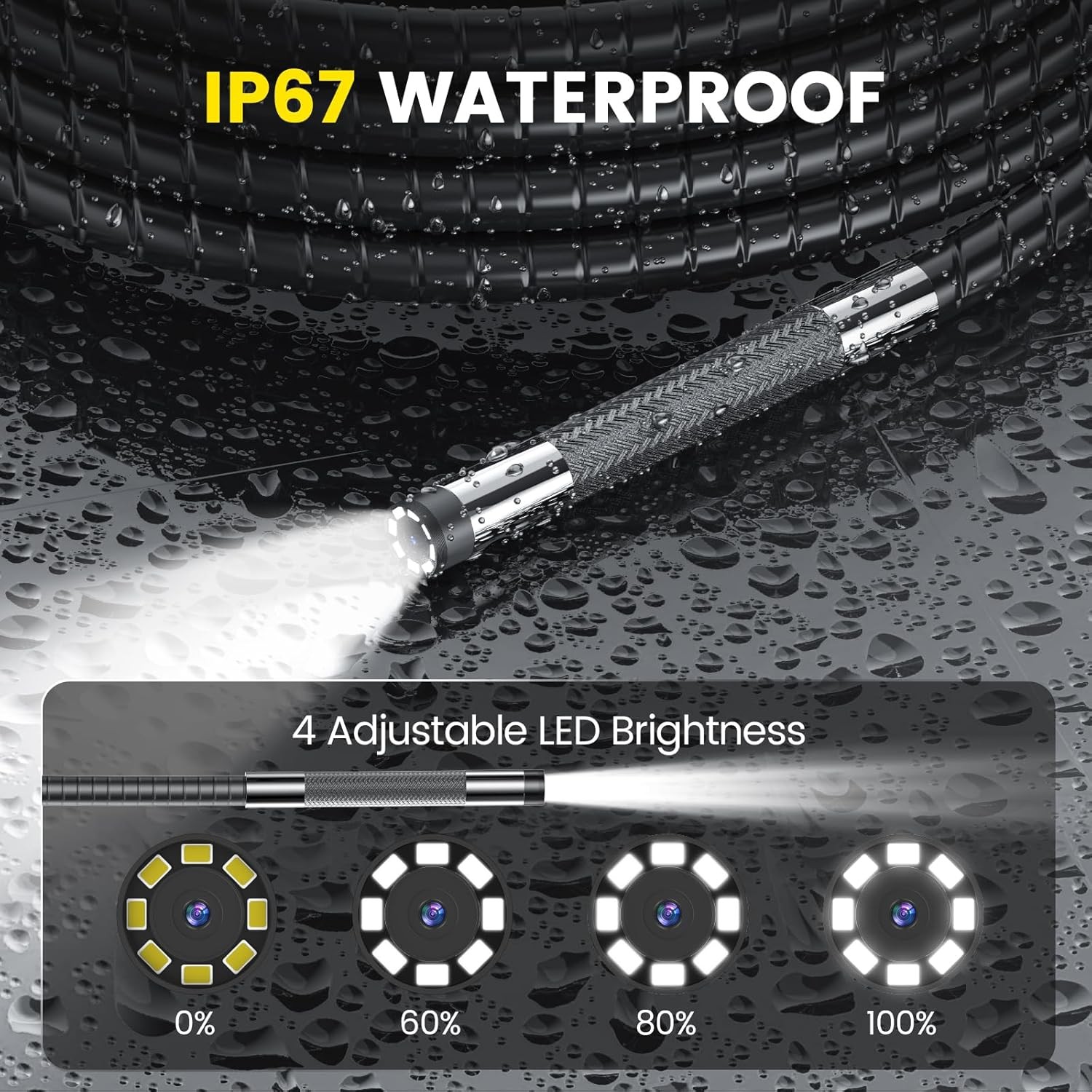 Two-Way Articulating Borescope Camera with Light With Light Snake Scope Camera
