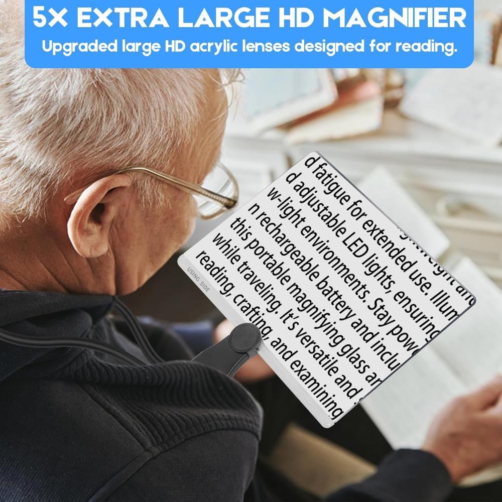 Quality 5X Upgrade Large Magnifying Glass for Reading  Hands-Free Flexible Goose