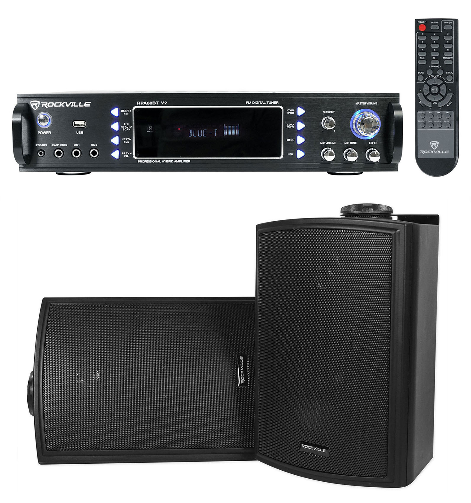 Rockville Home Theater Bluetooth Receiver + (2) 5.25" Speakers w/Swivel Brackets