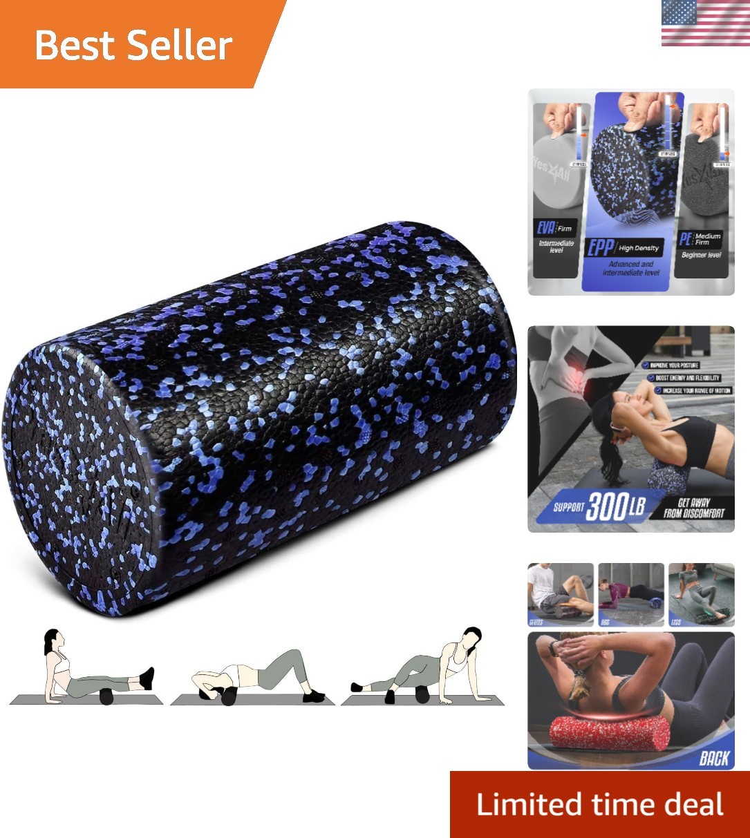 Versatile EPP Round Foam Roller - Extra Firm 12 Inch for Mobility & Flexibility