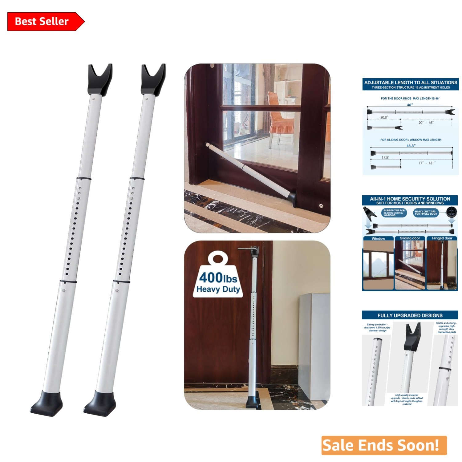 Superior Stainless Steel Door Blocker - 400 lbs Security with Adjustable Fit