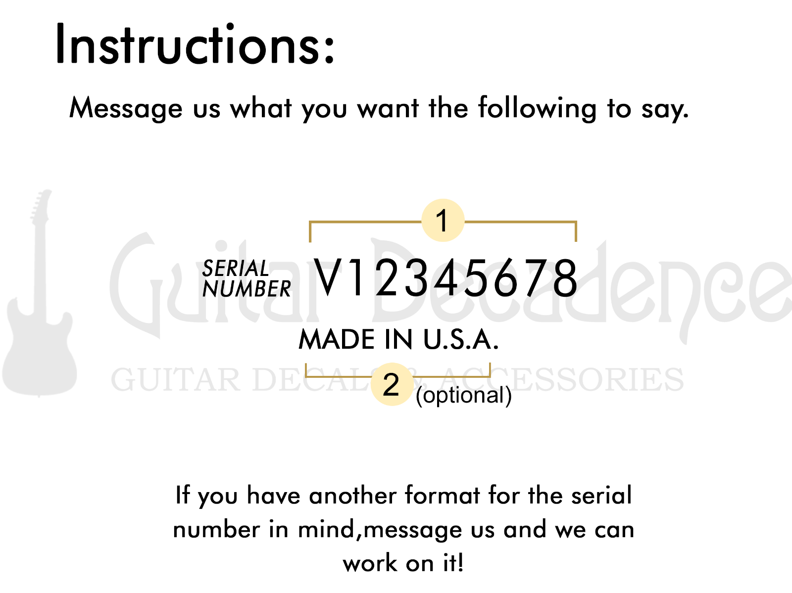 Custom Serial Number Waterslide Guitar Headstock Decal