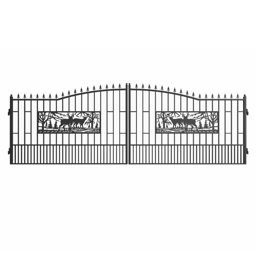 18x7 FT Heavy Duty Steel Dual Swing Driveway Gate | Deer Style | Rust Resistant