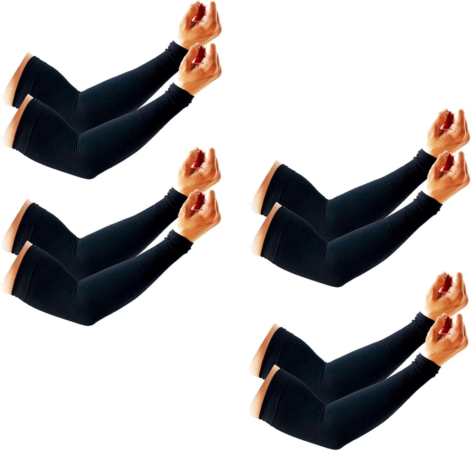 PFFY 4 Pairs UV Protection Cooling Arm Sleeves for Men and 4 Black