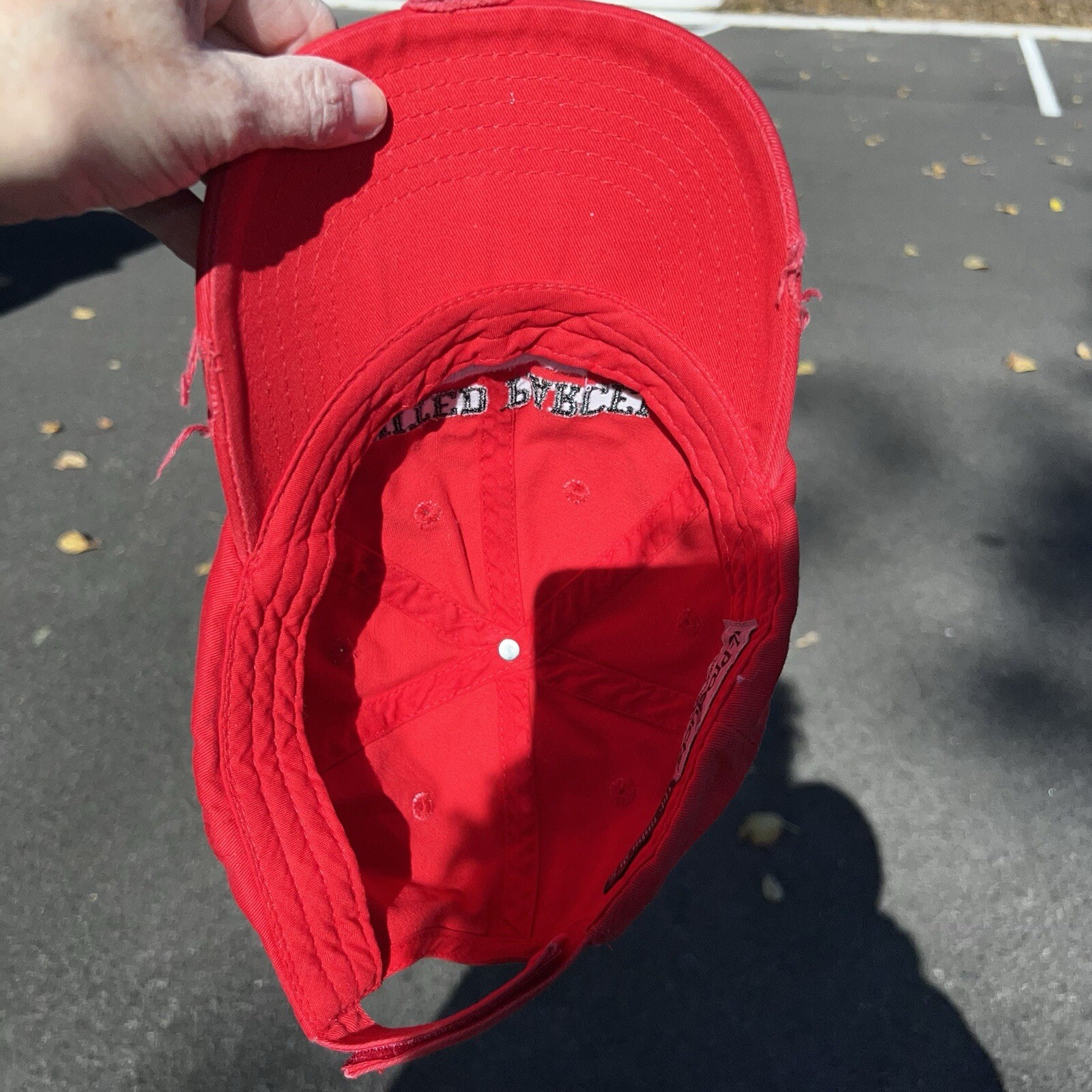 United Parcel Black & White Letters on Red Hat Cap American Flag Hook Loop EUC