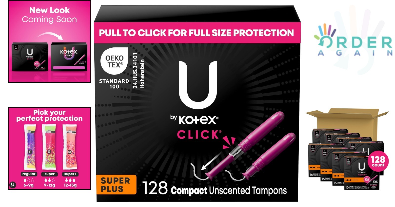 Click Compact Tampons Super Plus Unscented 128 Count Feminine Hygiene