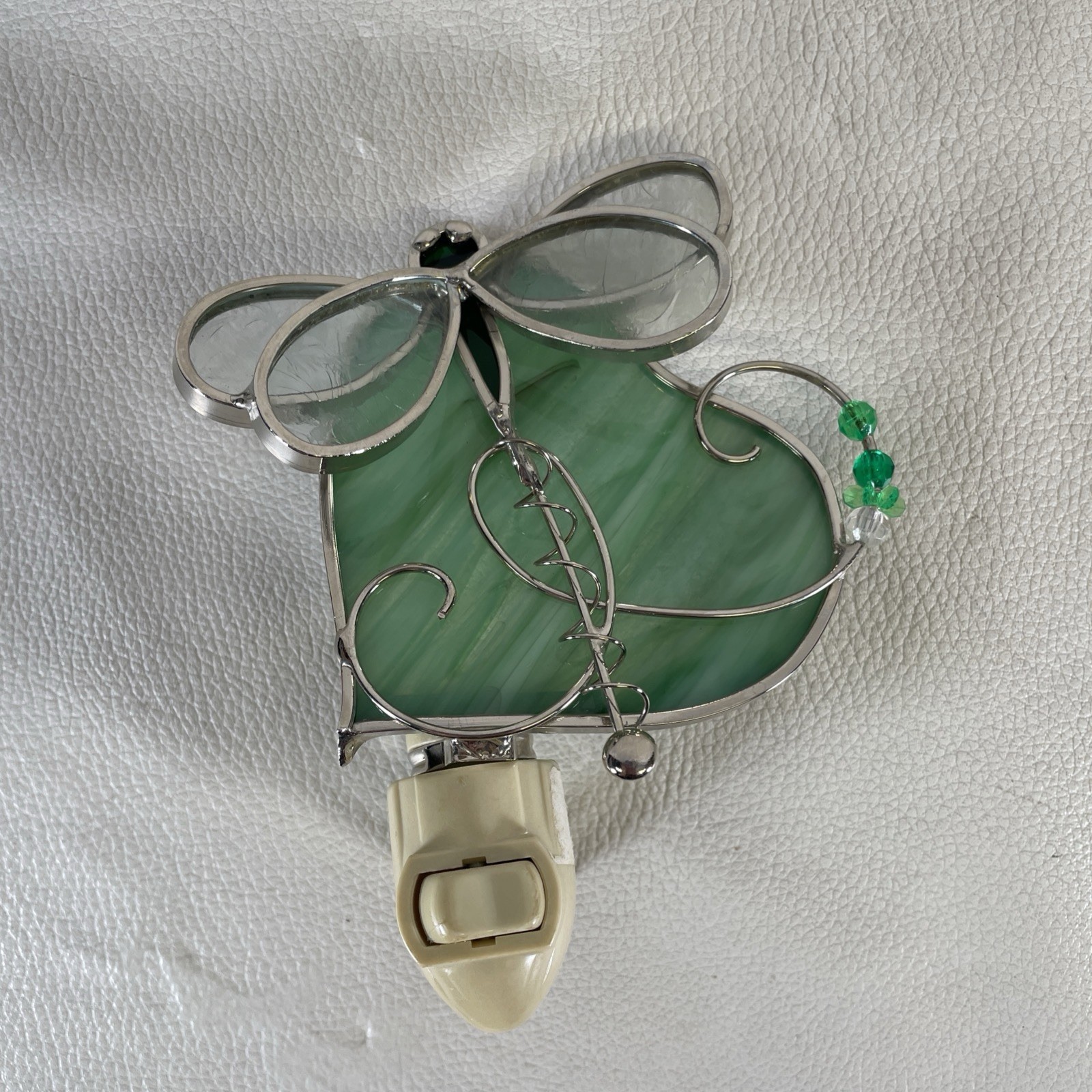 Vtg Stained Glass Plug In Night Light Dragon Fly / Heart W/Switch Cracker Barrel