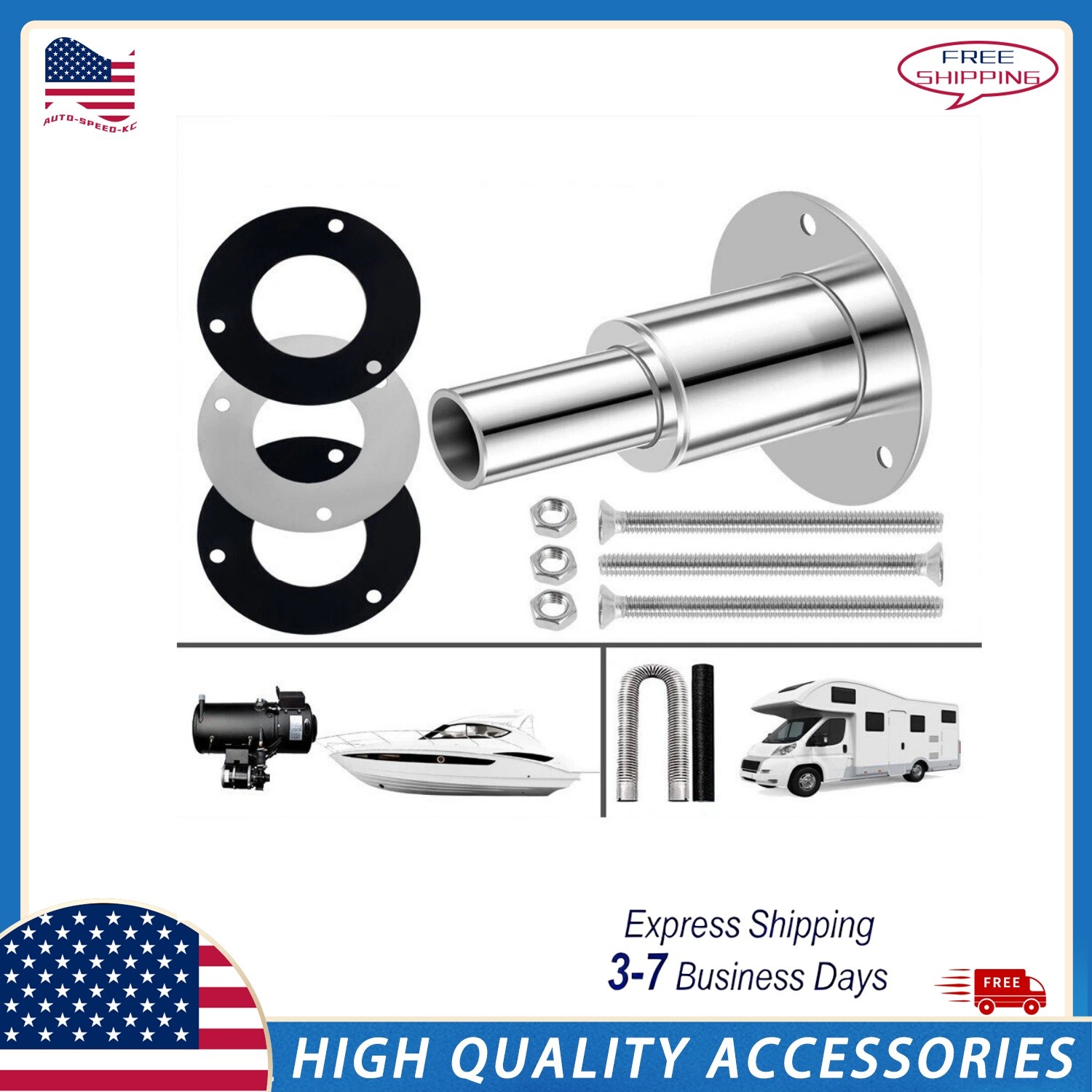 Thru Hull Exhaust Fittings 316 Stainless Steel 24mm Pipe Tube for Diesel Heaters