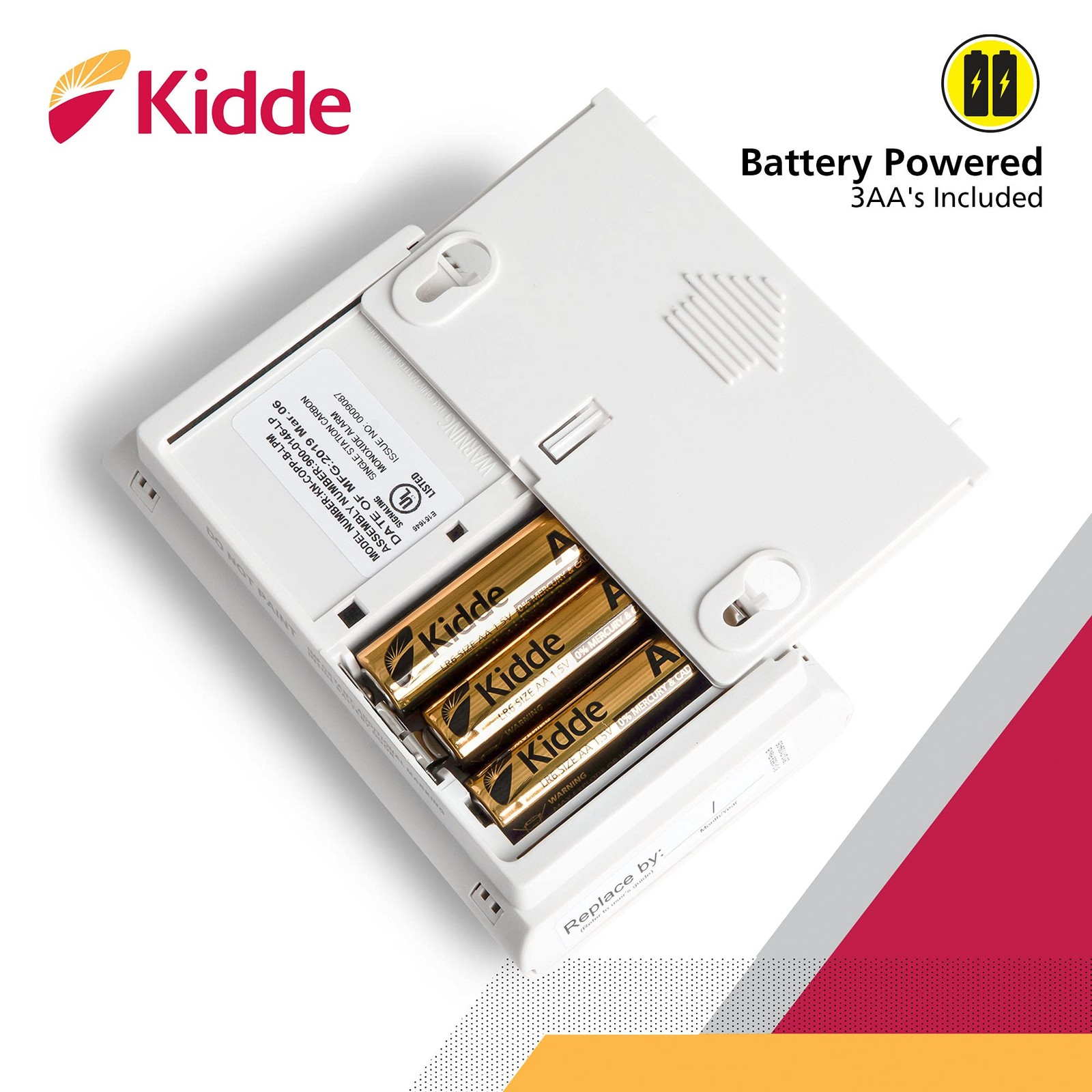 Kidde Carbon Monoxide Detector, AA Battery Powered CO Alarm 1 Pack, Detector