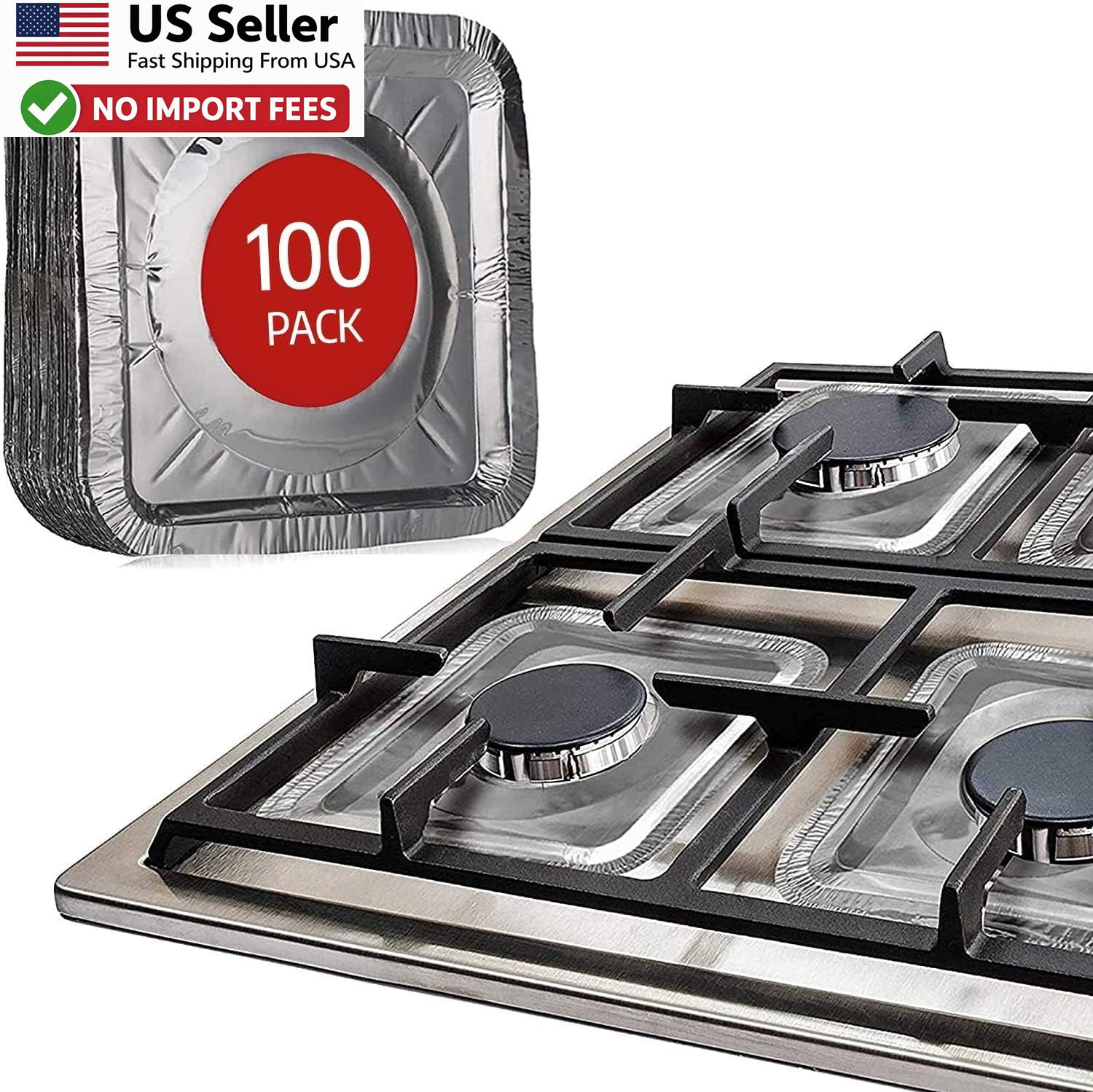 100 Pack Aluminum Gas Stove Burner Covers Disposable Heat Resistant FROM USA