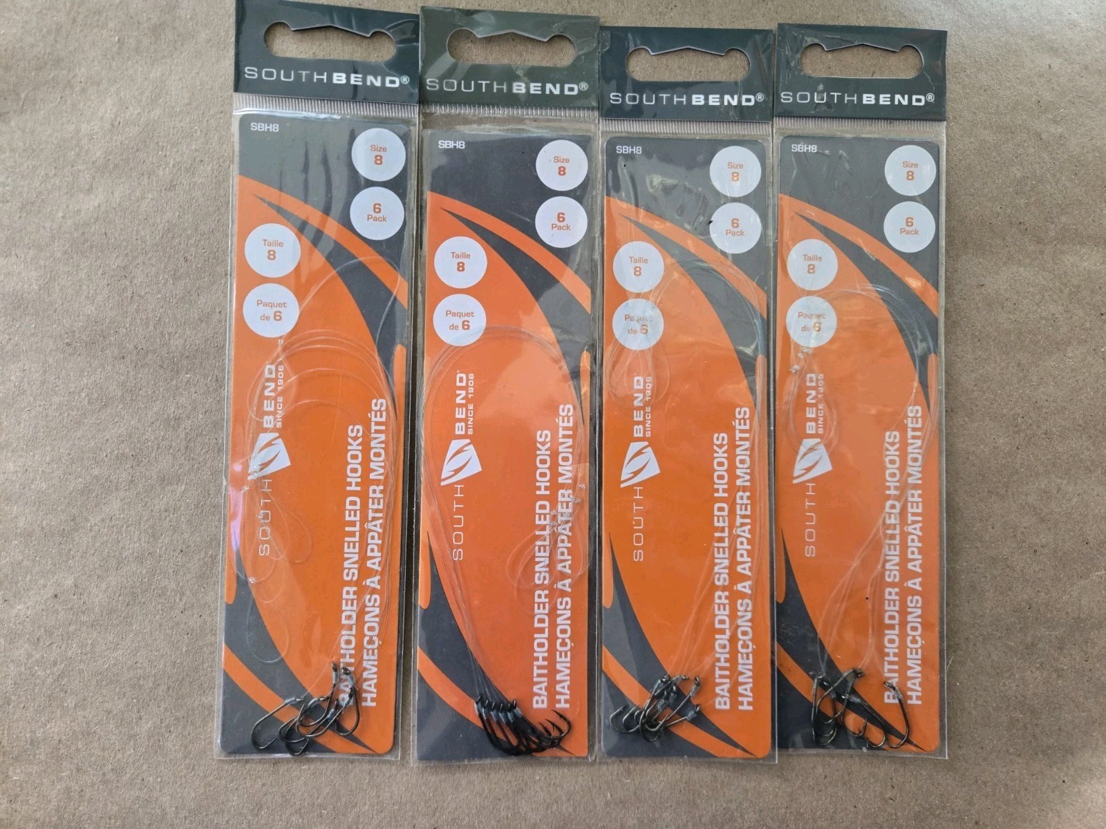 4 packs of Size 8 South Bend Baitholder Hooks - Pack of 6 - Total of 24 Hooks