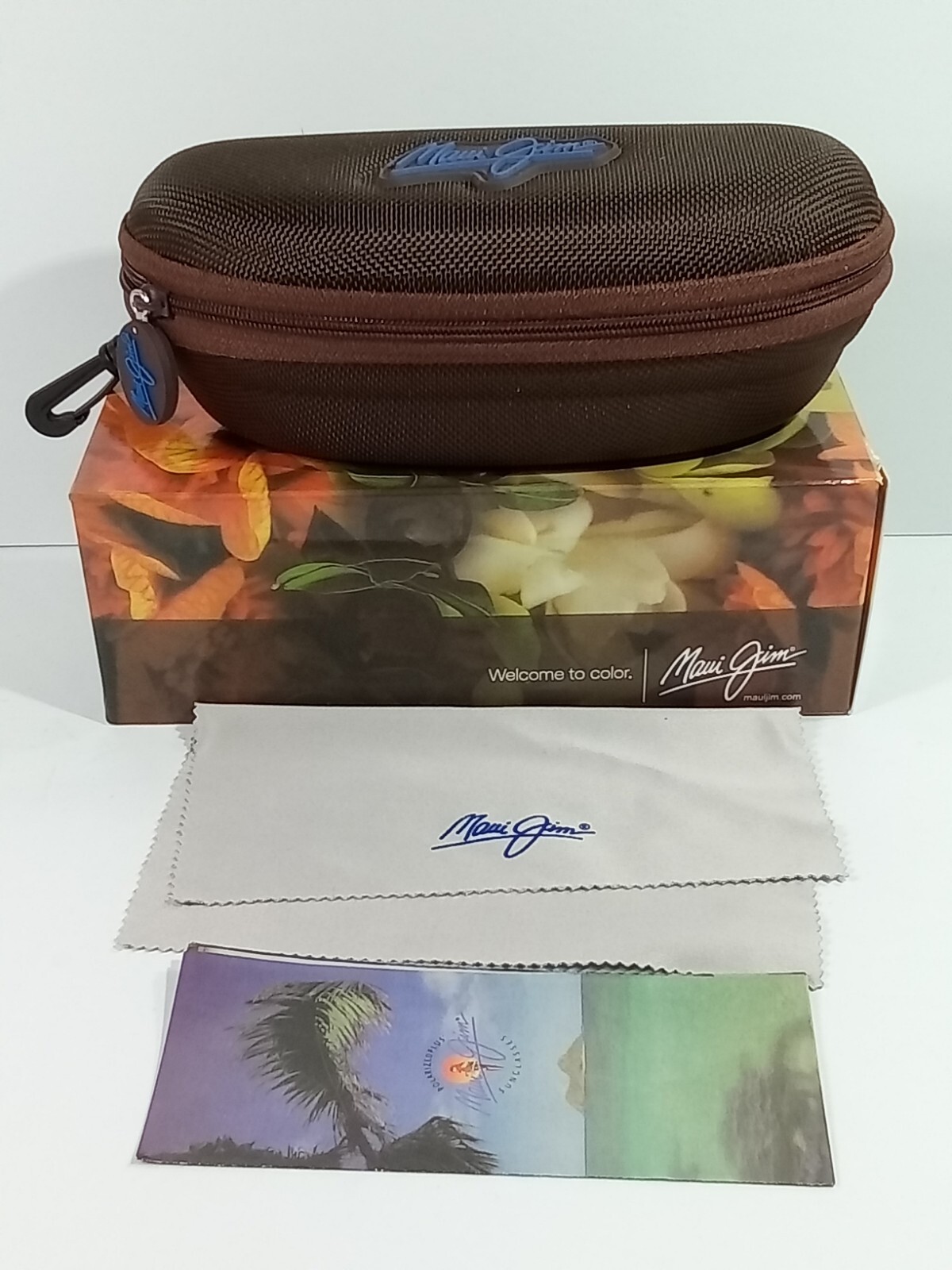 Maui Jim Sunglasses Case Zip Around Clip Hard Clamshell Case & Cleaning Cloth