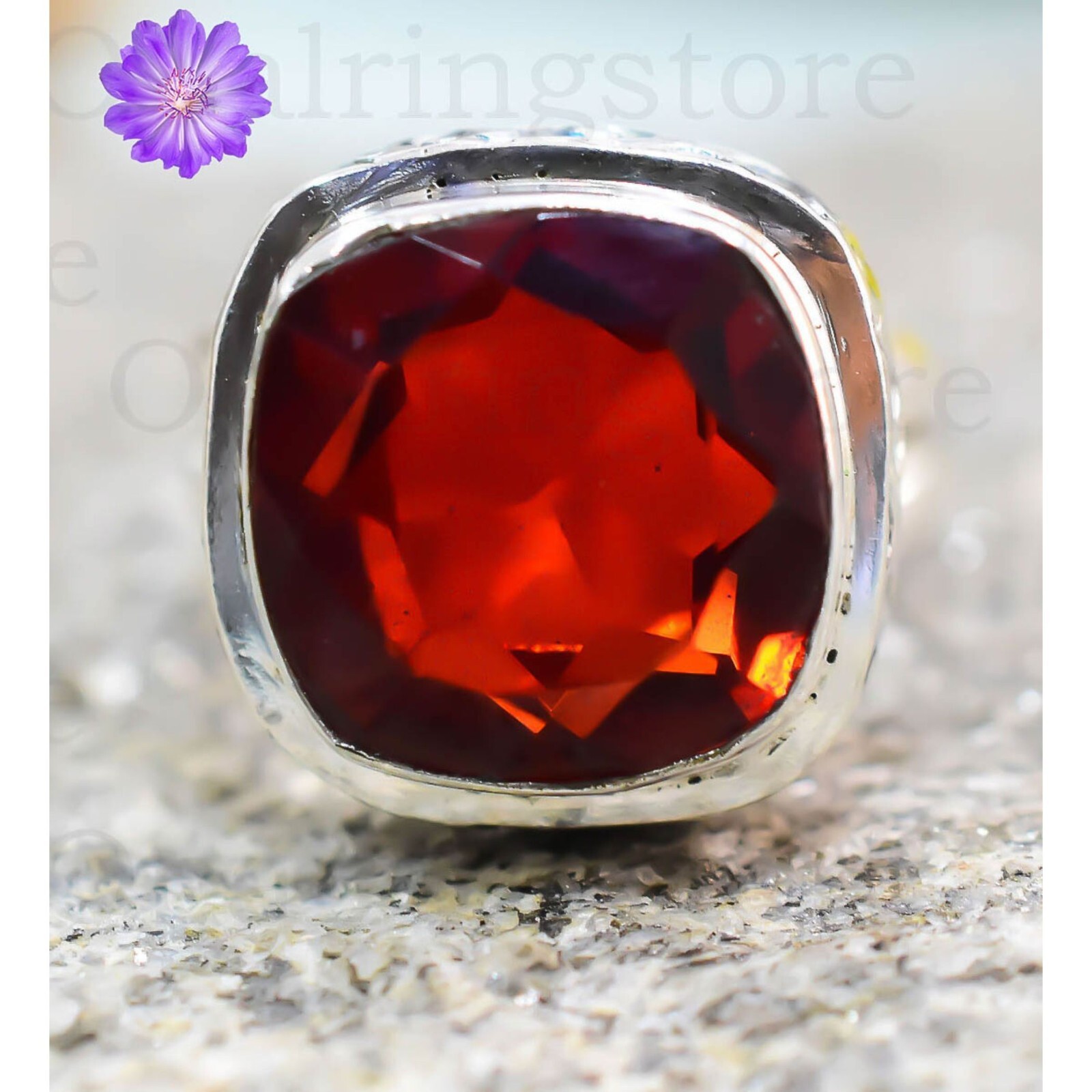 Red Garnet Gemstone 925 Sterling Silver Ring Handmade Jewelry Ring For Gift