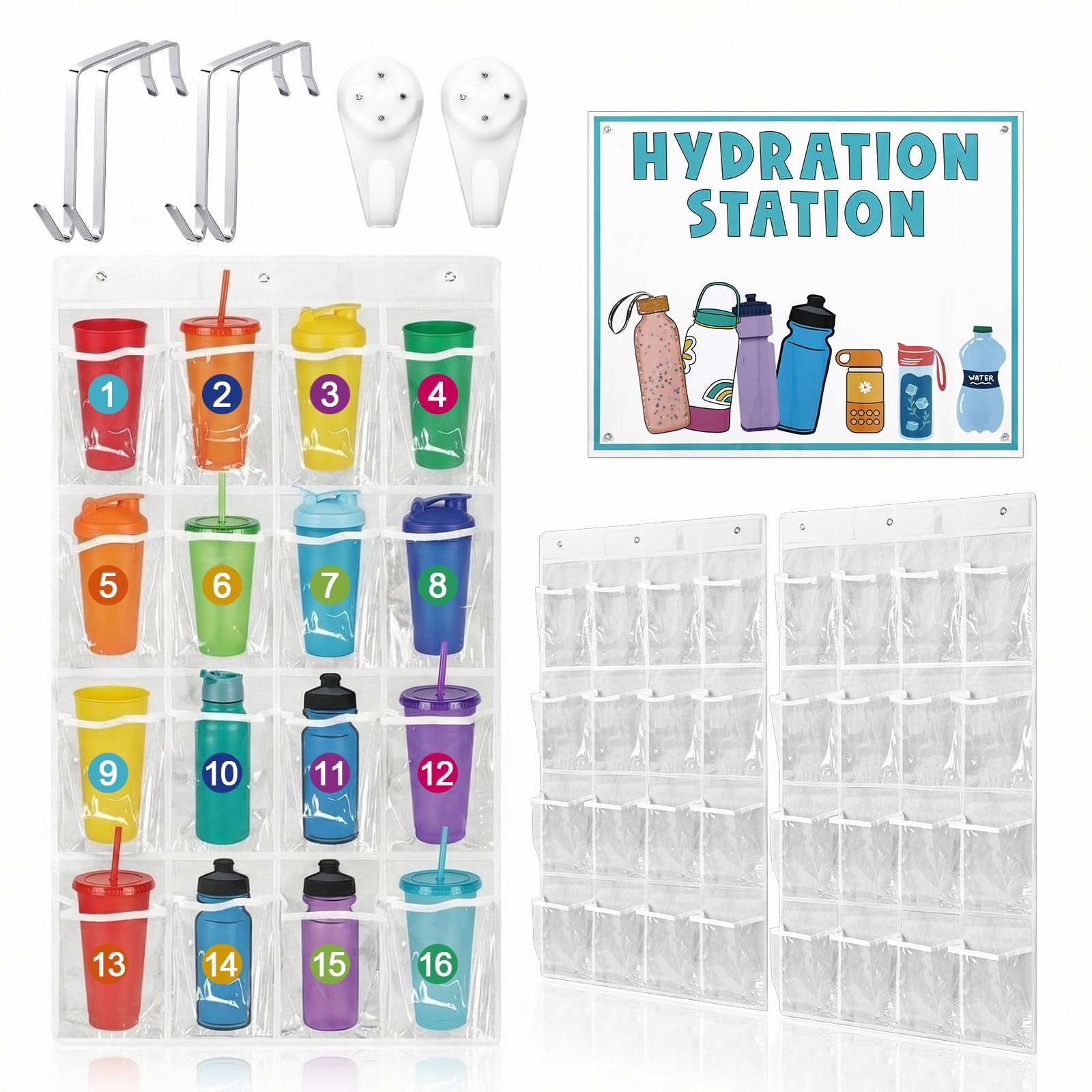 2 Pcs Water Bottle Organizer for Classroom 32 Holders over the Door Storage R...