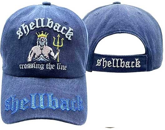 U.S NAVY SHELLBACK CROSSING THE LINE TRIDENT BLUE SUBDUED EMBROIDERED HAT CAP