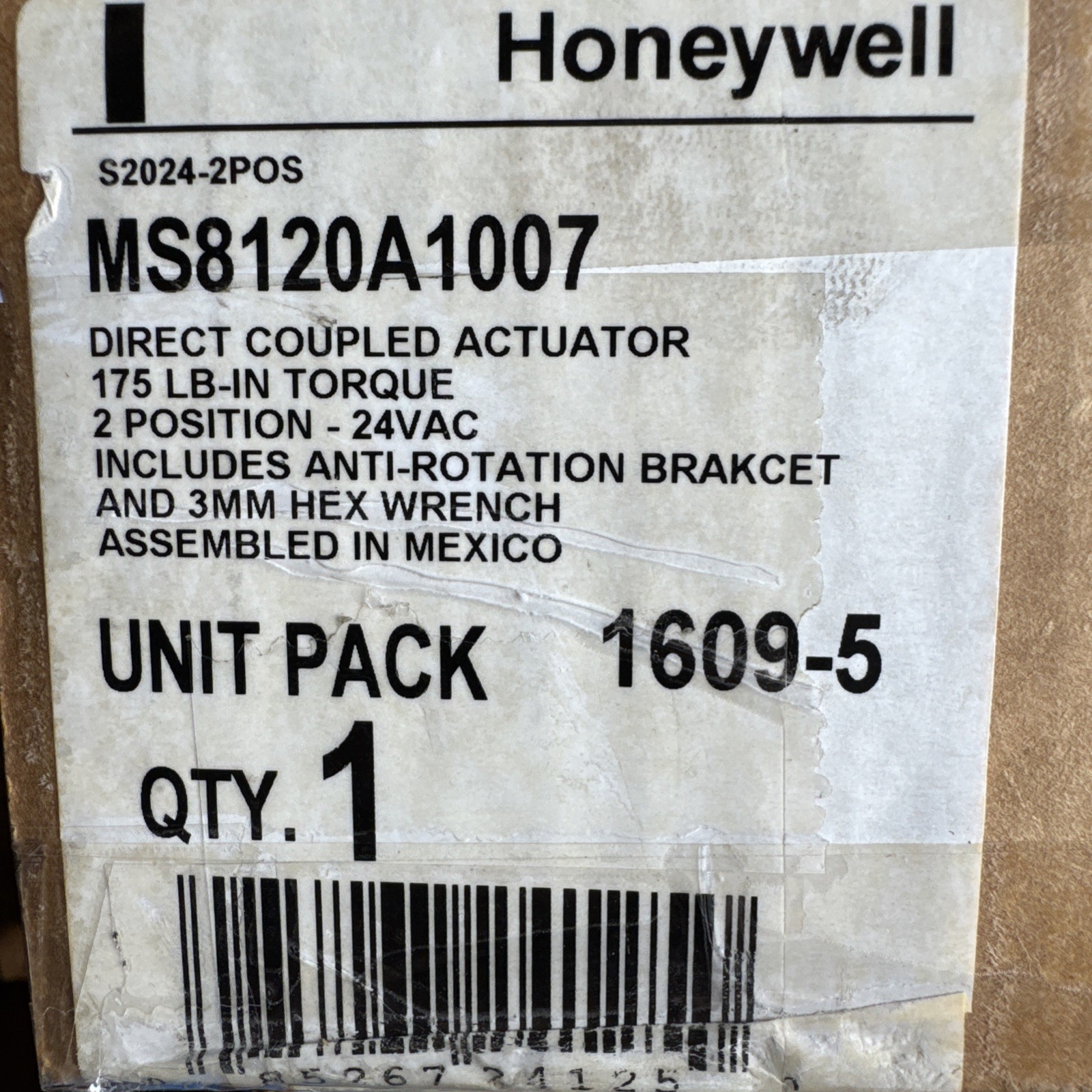 Honeywell Direct Coupled Actuator MS8120 A 1007  175 Lb  2 Position 24 Vac ￼