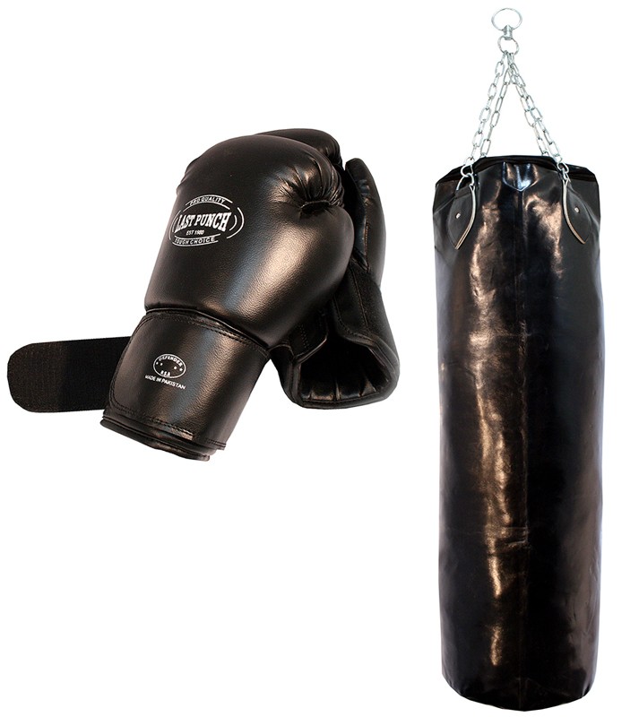 LastPunch Heavy Duty Boxing Gloves + Huge Punching Bag with Chains Set