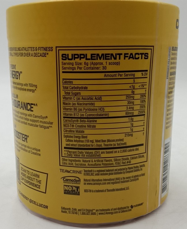 C4 Original Pre-Workout Fruit Punch 6.3 oz 30 Servings Sealed