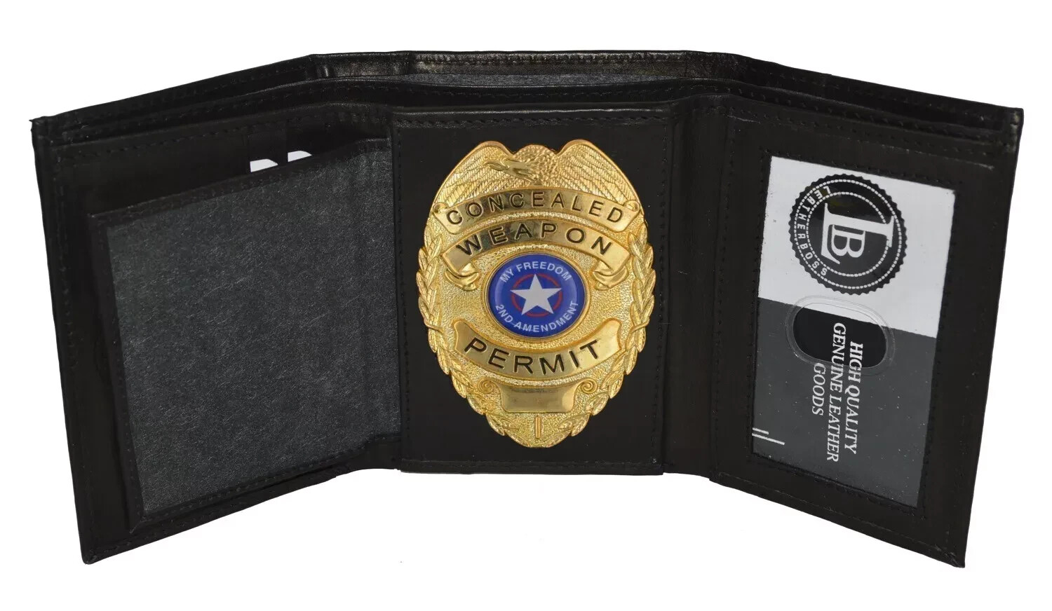LEATHER BADGE ID HOLDER 'SHIELD' SHAPE TRIFOLD WALLET NEW BLACK VERY RARE WALLET