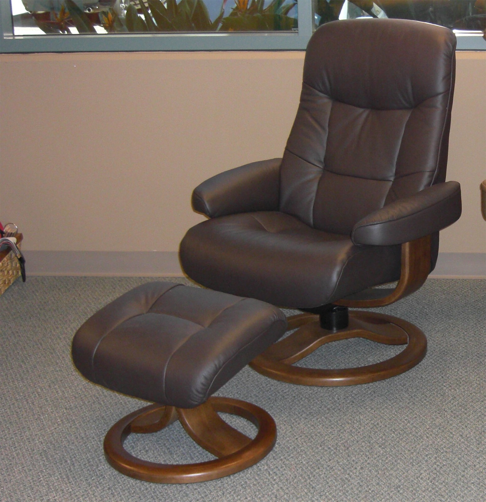 Fjords Muldal Large Recliner Comfort Chair - Havana Leather - Walnut Wood Stain