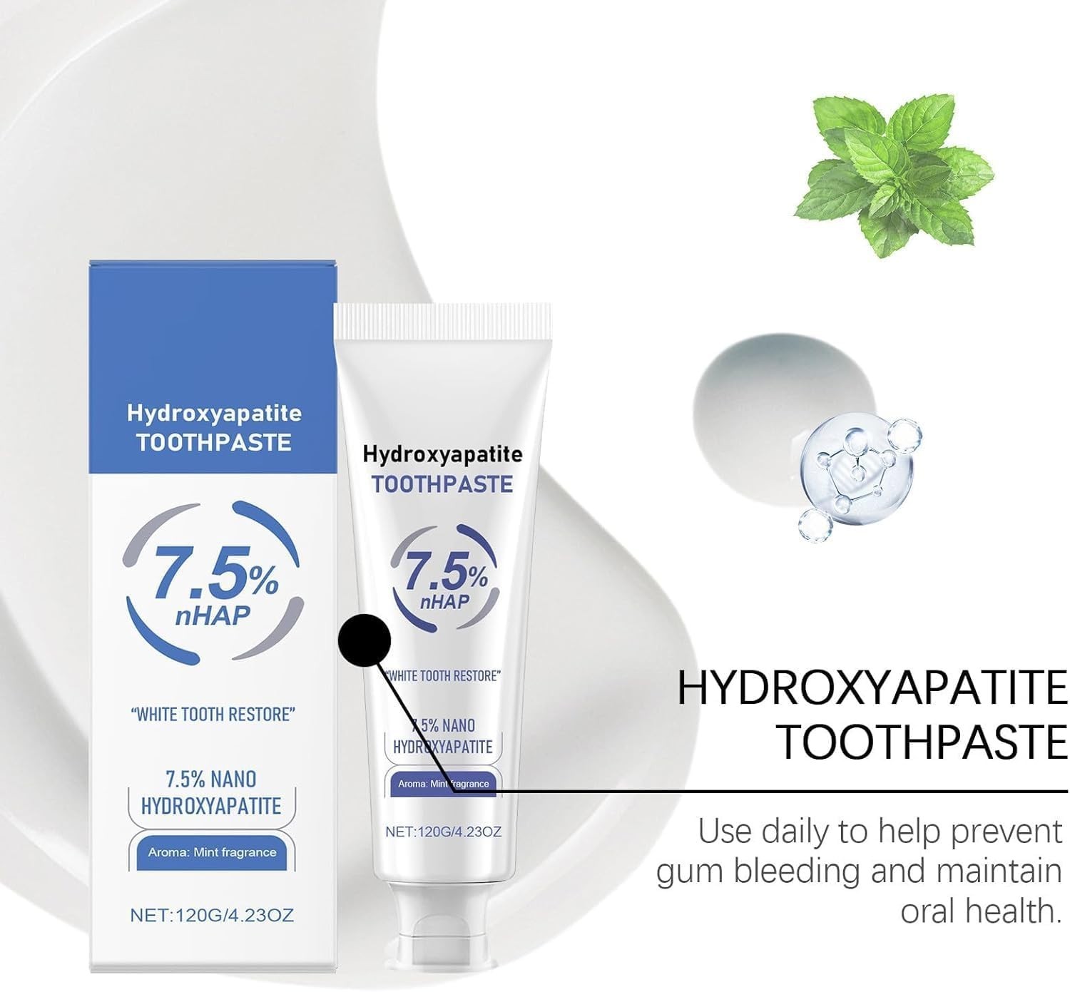 Hydroxyapatite Enamel Protection Toothpaste - 7.5%, Natural Mint Flavor, 2 Pack