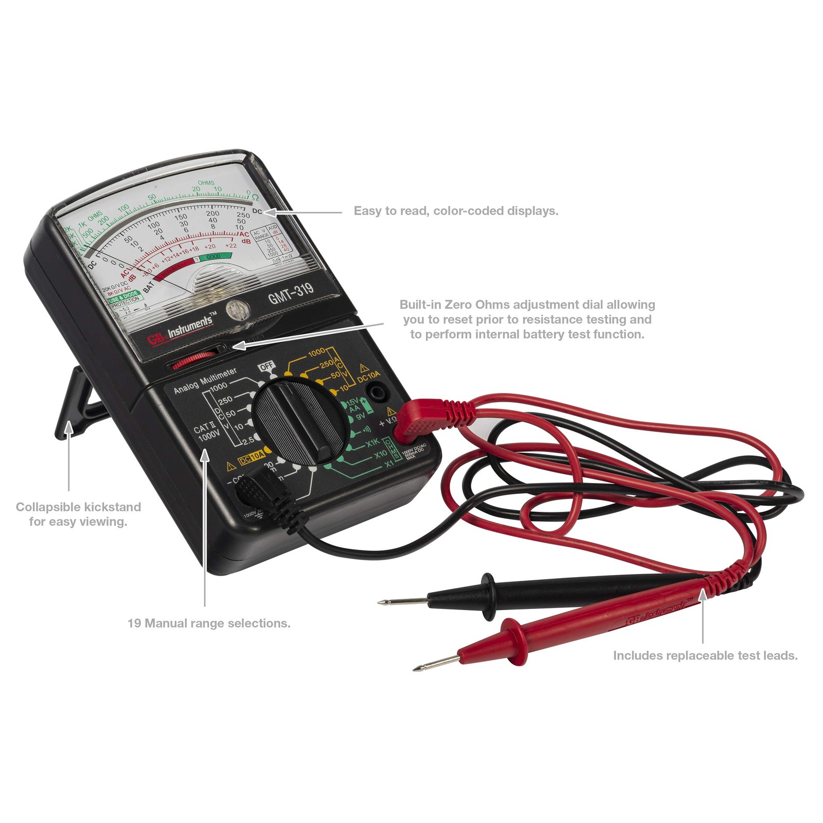 Gardner Bender GMT-319 Multimeter Tester, RJ-45 & RJ-11, 7 Function / 19 Range