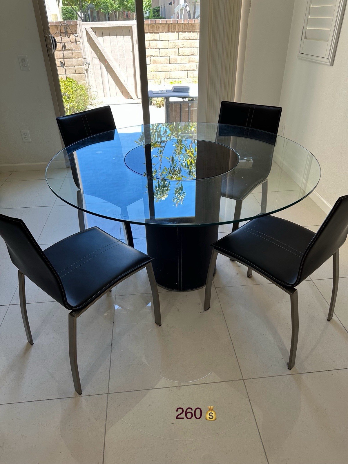 Modern Glass Top Round Table & 6 Chairs-8 pieces Dining Set Furniture ICC3