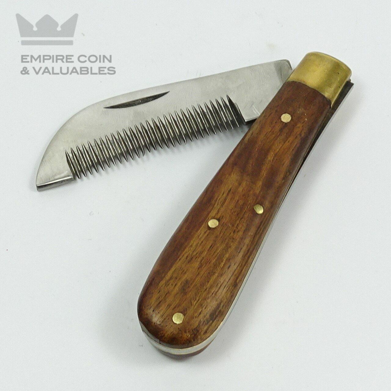 Vtg. Pakistan Folding Grooming/ Thinning Knife 3.25" Blade Wooden Handle *W1C1