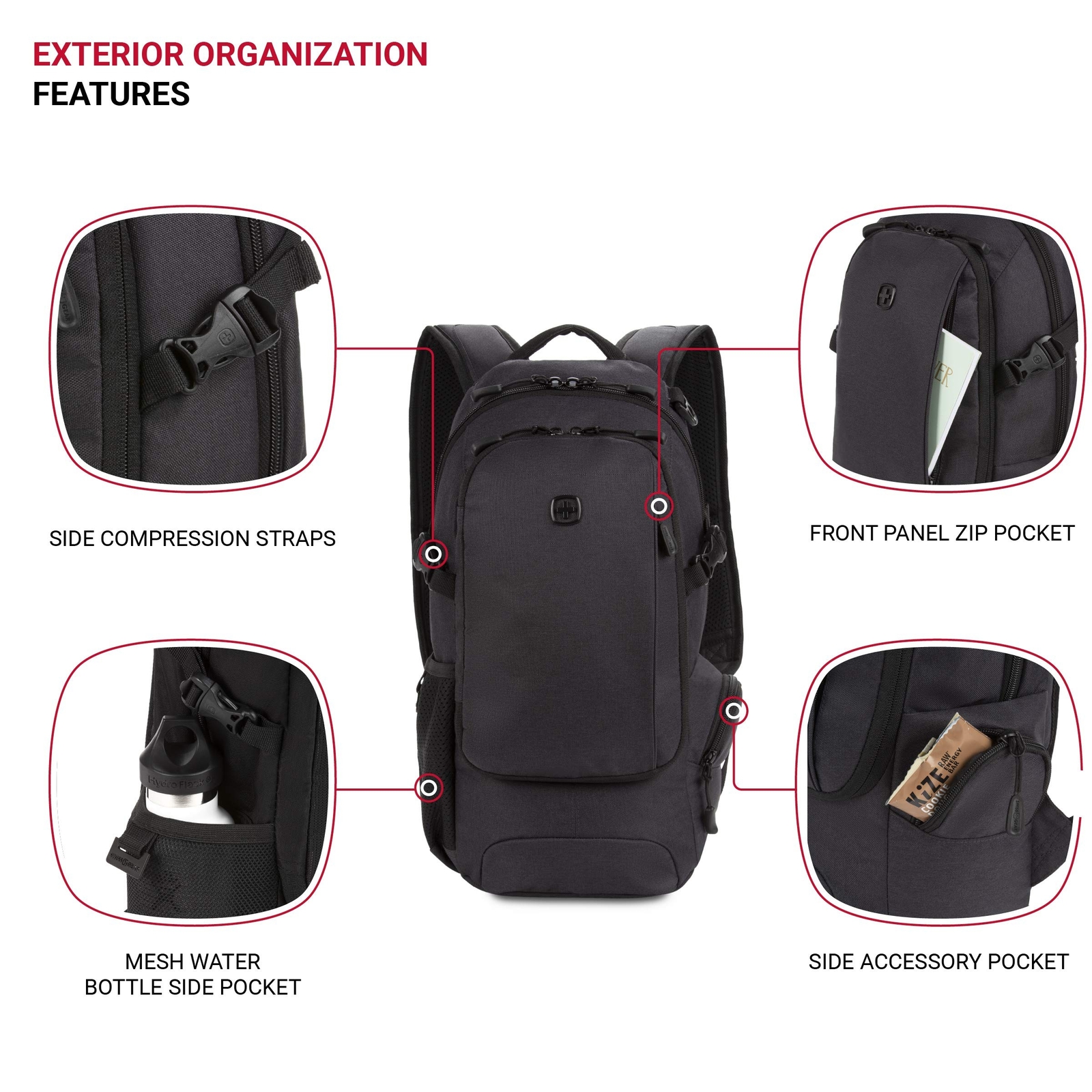 SwissGear 3598 Backpack Narrow Daypack, Dark Grey, 18-Inch