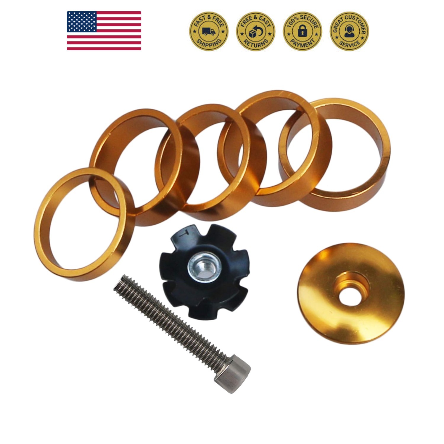 1 1/8 Inch Headset Spacer with Stem Top Cap,Headset Star Nut Black Red Blue G...
