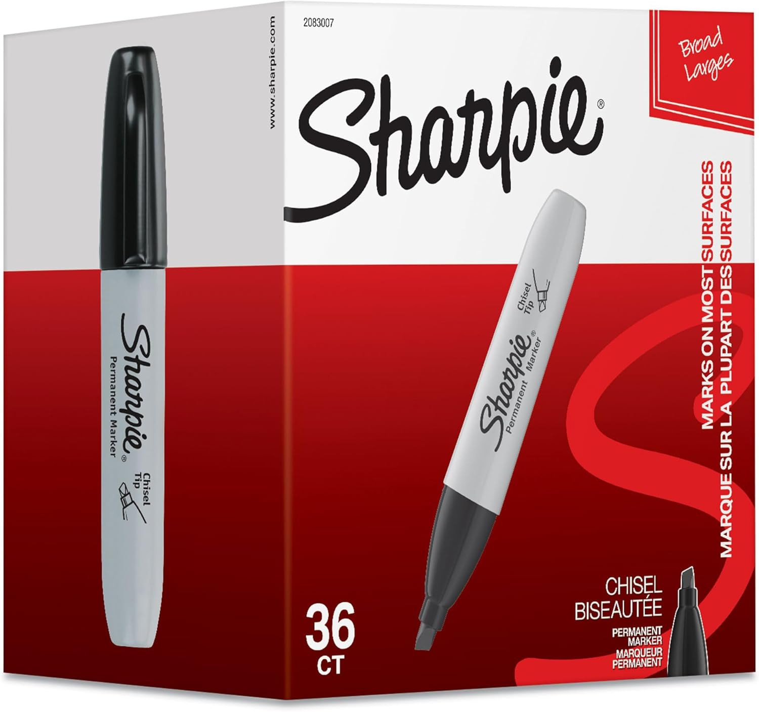 Permanent Markers, Chisel Tip, Black, 36 Count