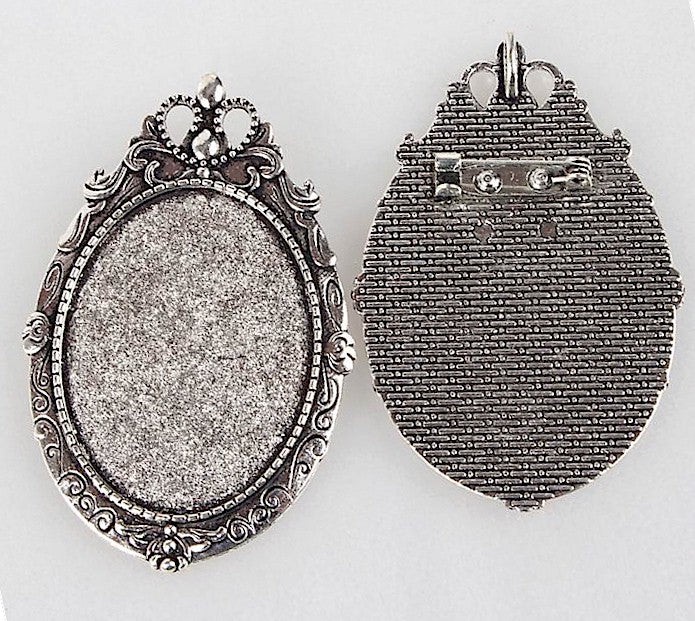 Cameo Pendant Necklace Setting Brooch Pin 40x30mm Antique Silver S2075