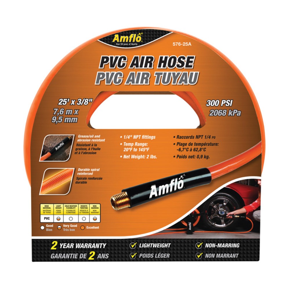 Amflo 576-25A Orange 300 PSI Lightweight PVC Air Hose 3/8 in. x 25 ft.