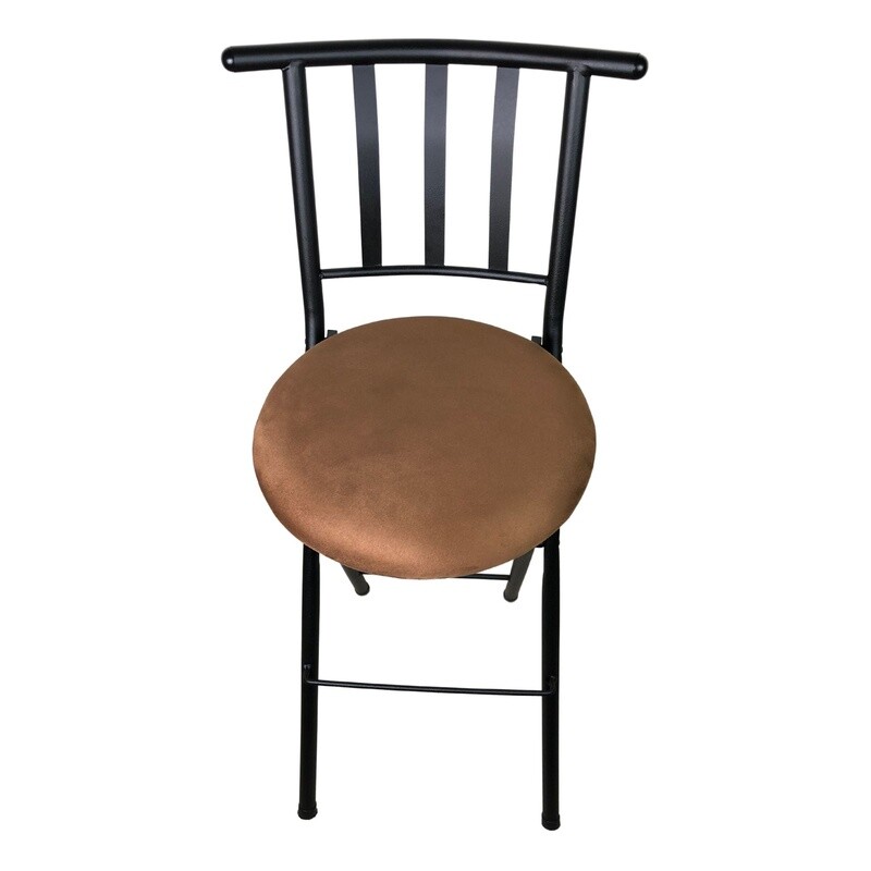 29 In Folding Metal Barstool W/ Slat Back & Comfortable Microfiber Seat Brown