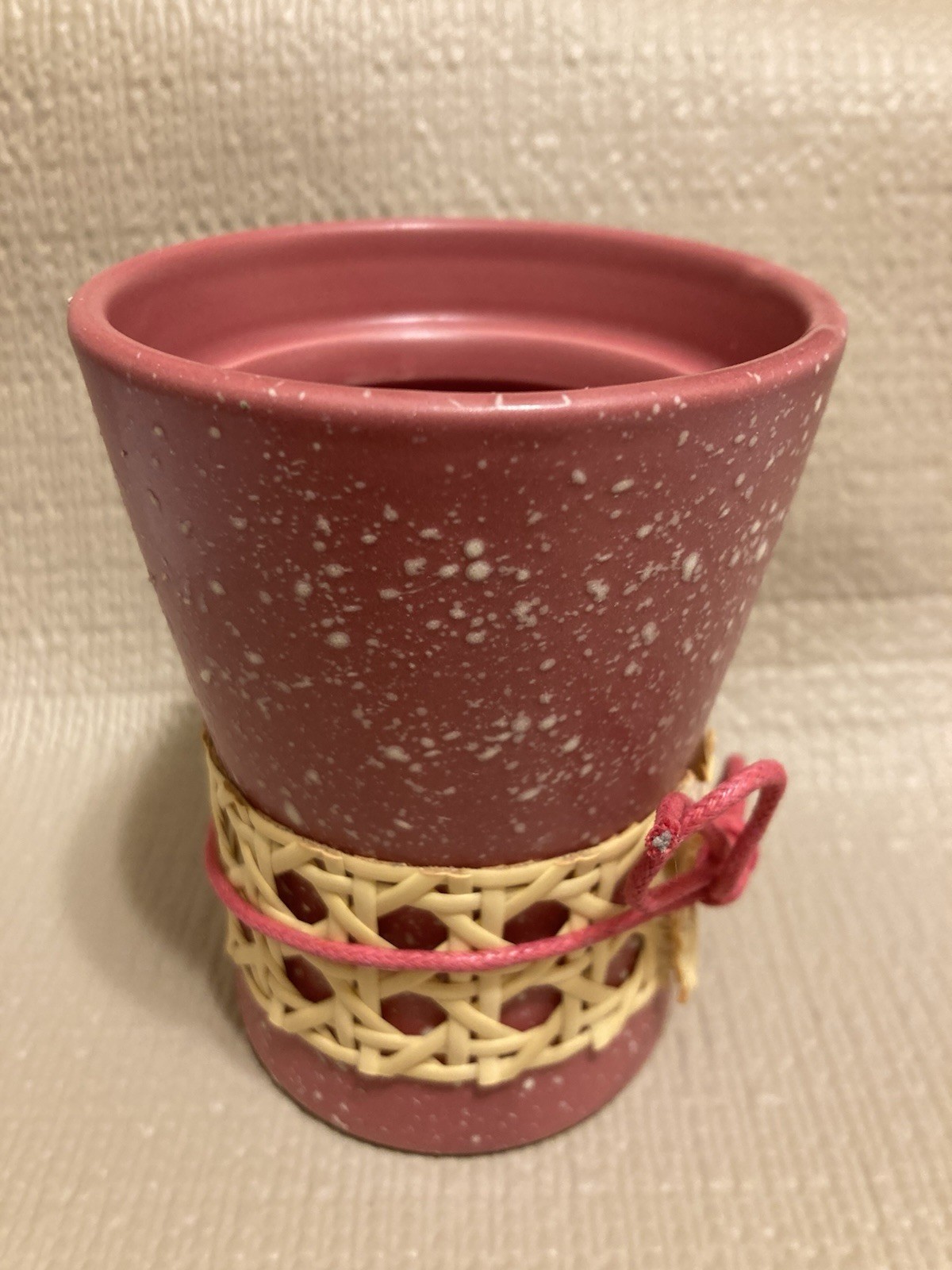 4"H Small Planter Flower Pot Pink Rose White Speckles String Bow