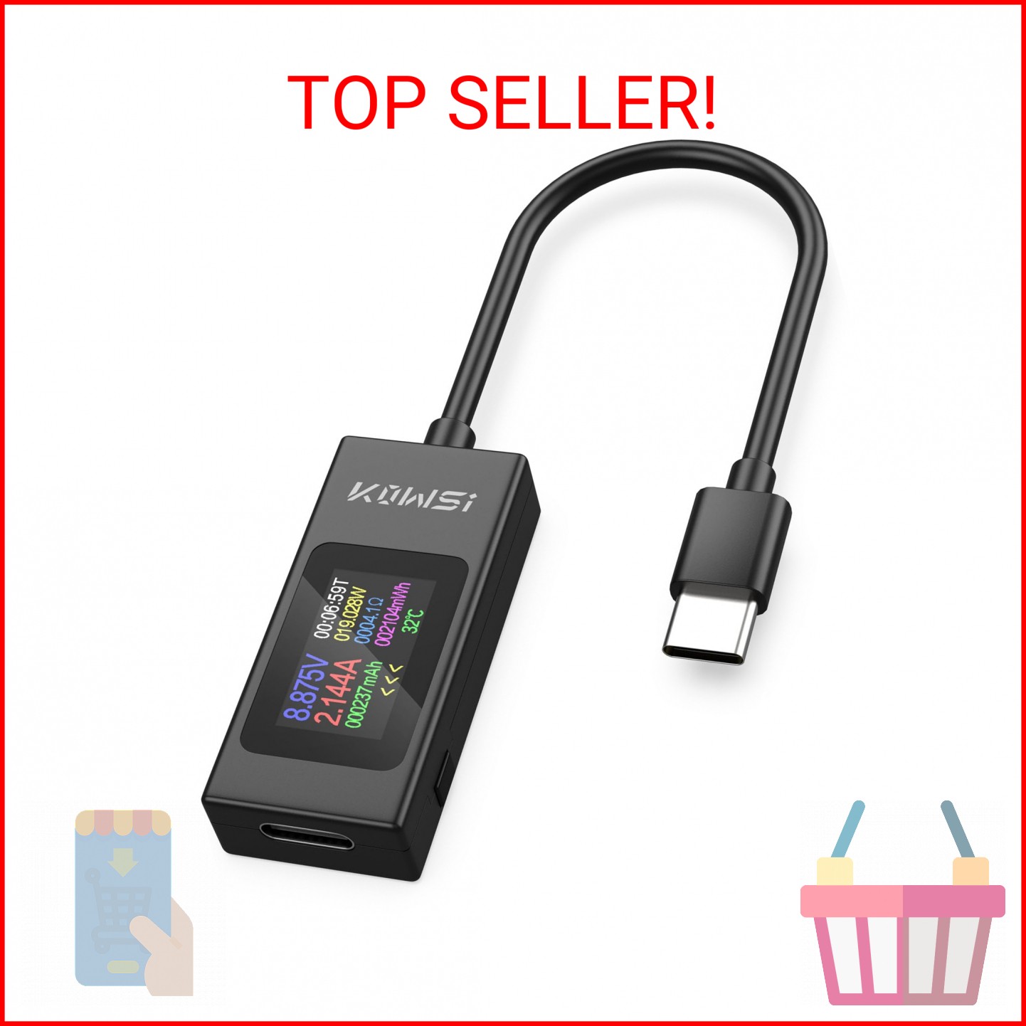 YEREADW USB C Tester Power Meter 4-30V 0-6.5A, Voltage and Current Tester Meter,