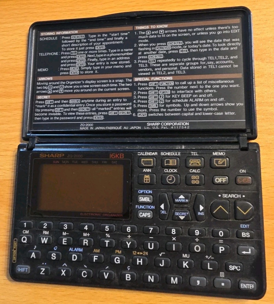 SHARP Electronic Organizer 16KB Memory Works Well Schedule Calendar TEL Memo Tim