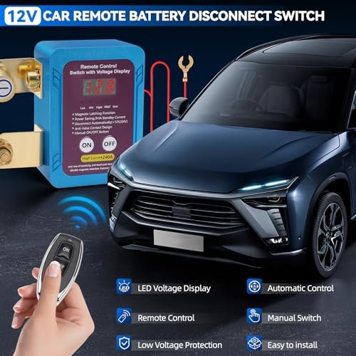 Remote Battery Disconnect Switch 240A 12V Kill Switch for car with LED Blue