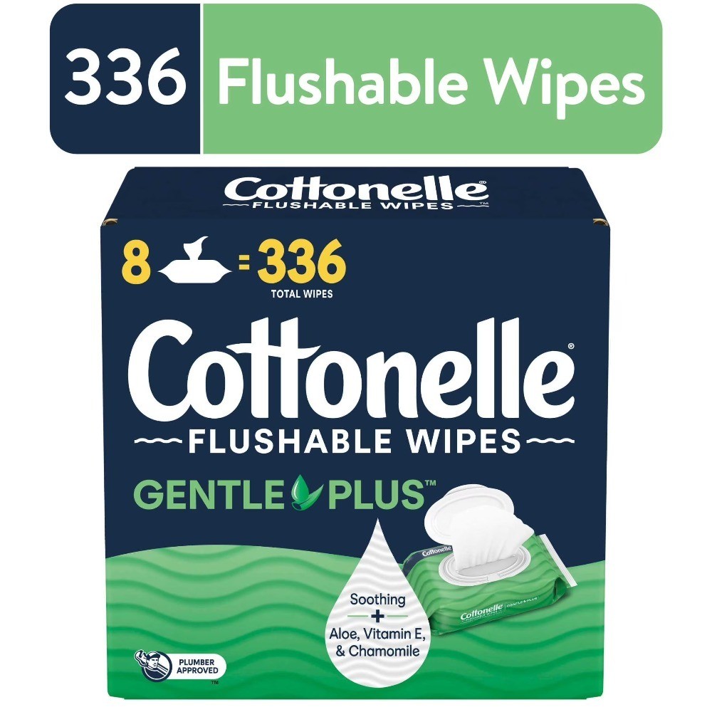 Flushable Wet Wipes Gentle for Sensitive Skin 8 Refill Packs with Flip Top Lid