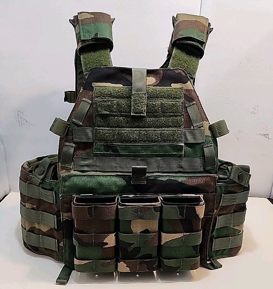 LBT-6094A Woodland Camo Plate Carrier  With Triple Kywi Pouch & H2O Carrier