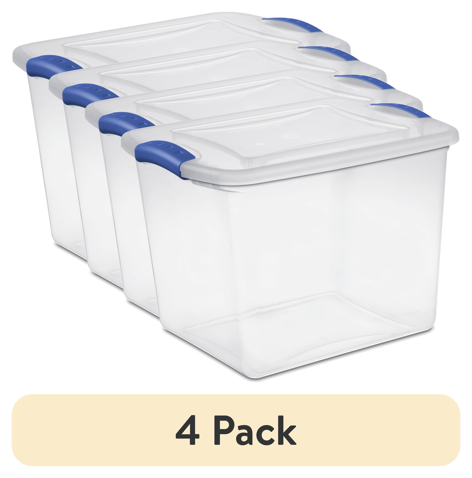 (4 pack)  27 Quart Clear Plastic Storage Container with Latch Lid, Blue