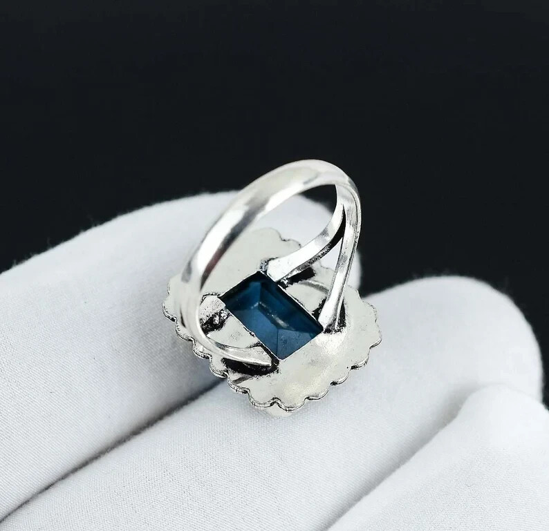 Blue Onyx Solid 925 Sterling Silver Statement Handmade Women Ring All Size M1052