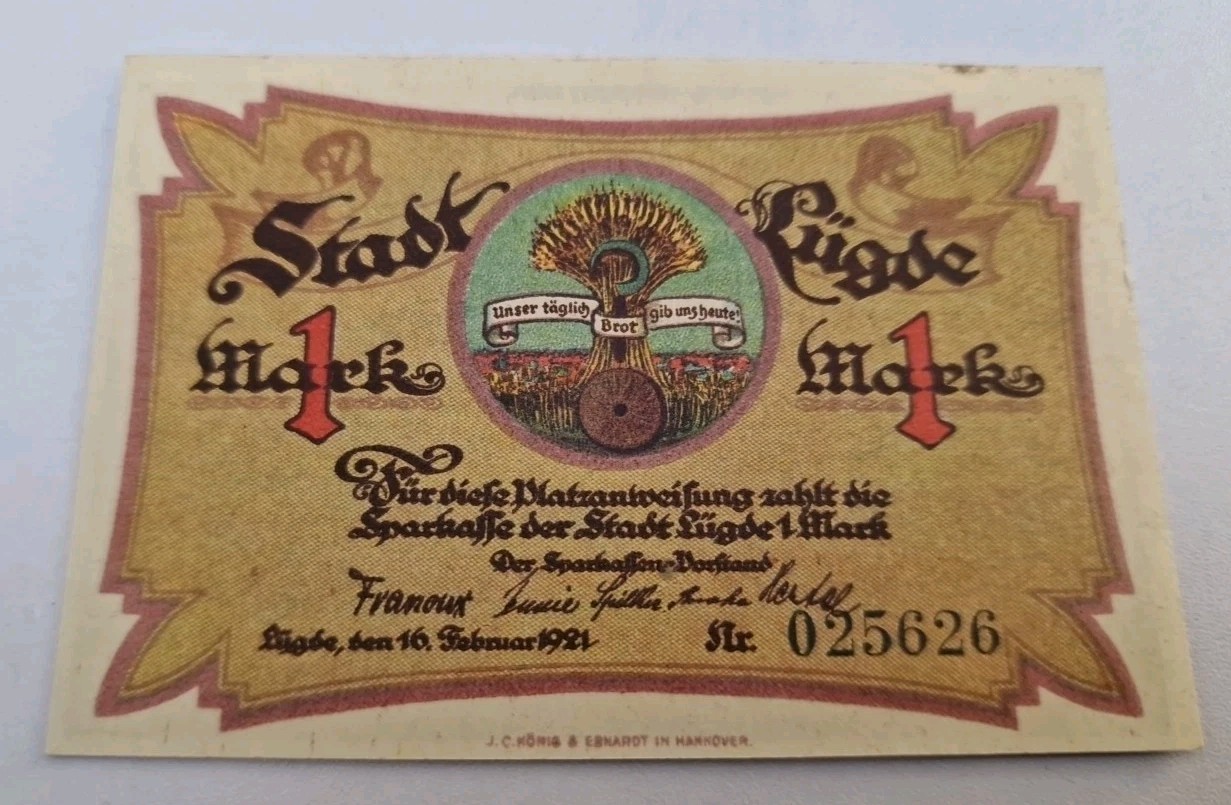 1 Mark 1921 Notgeld Excellent Condition Old BANKNOTE Germany