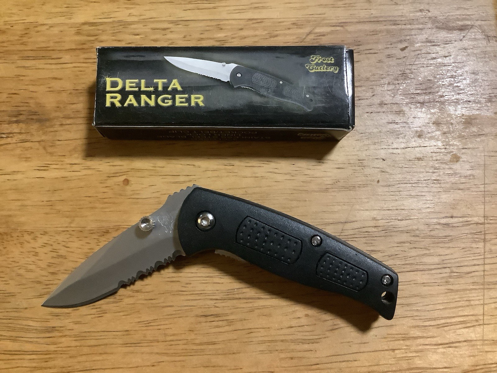 Lot of 2, Frost Cutlery Delta Ranger Pocket Knife , Serrated Black Silver