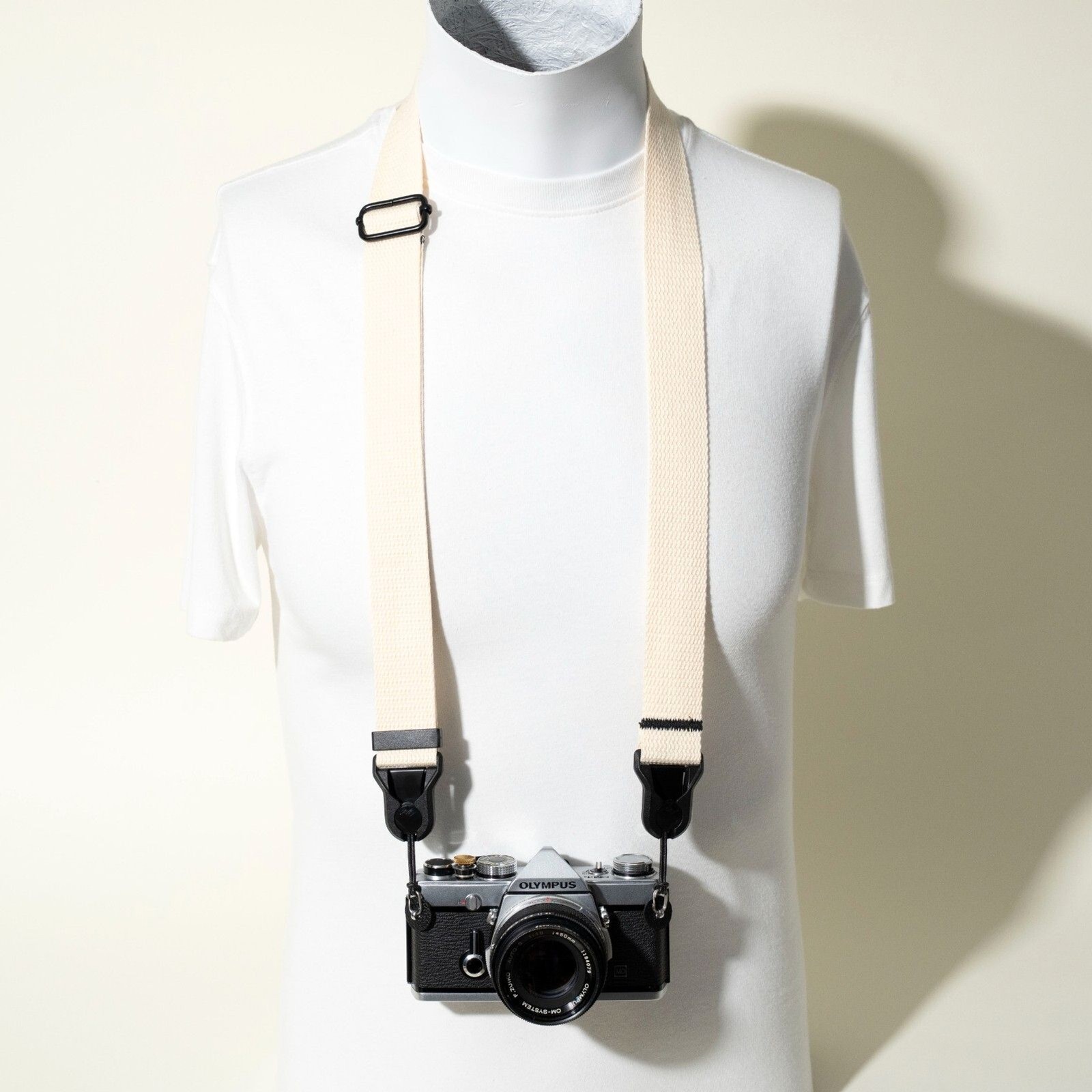 Handmade Off-White Cotton Adjustable Camera Strap + Peak Design Anchors 48”