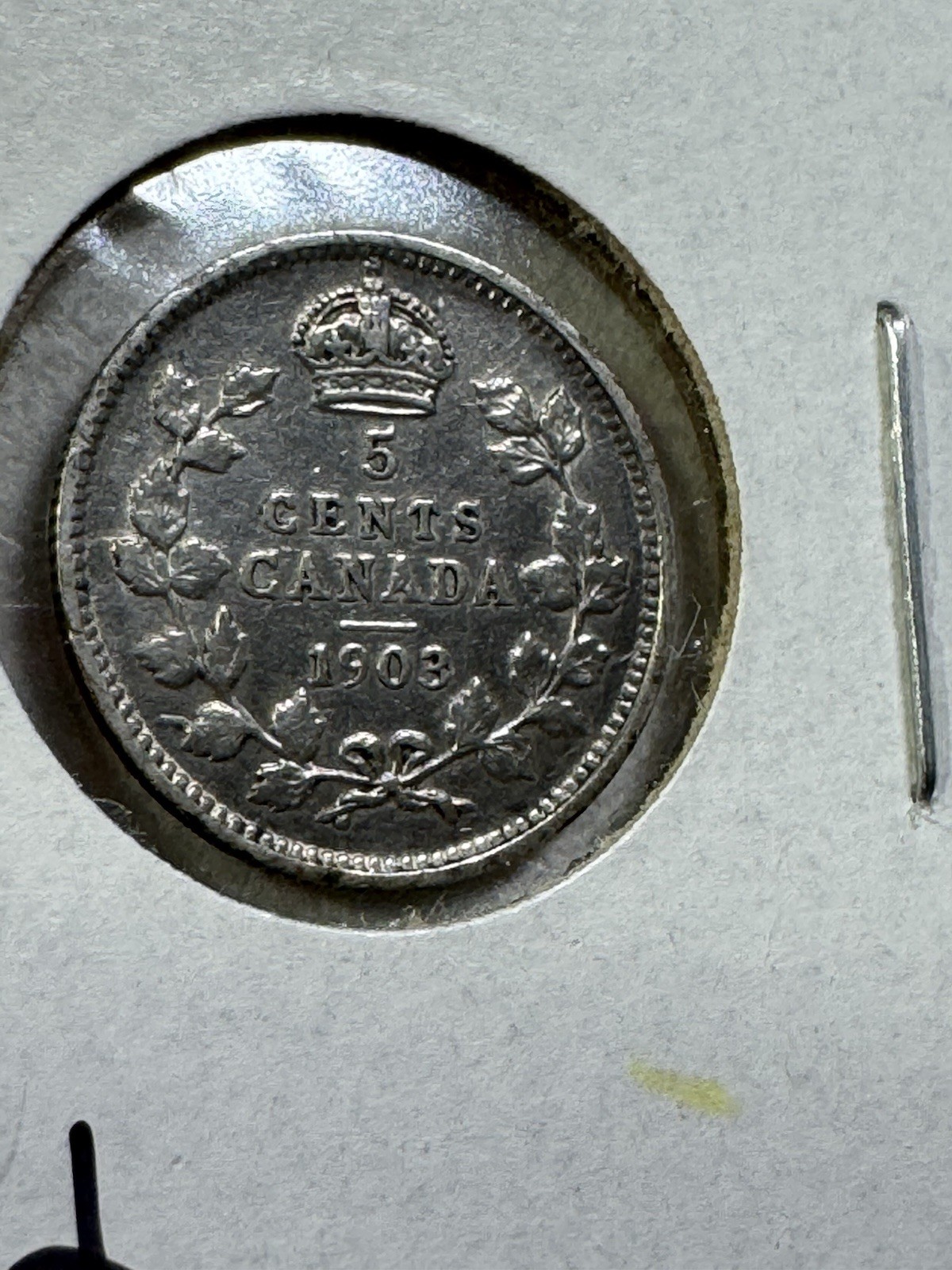 1903 Canada 5 Cents Small Silver Coin Cleaned