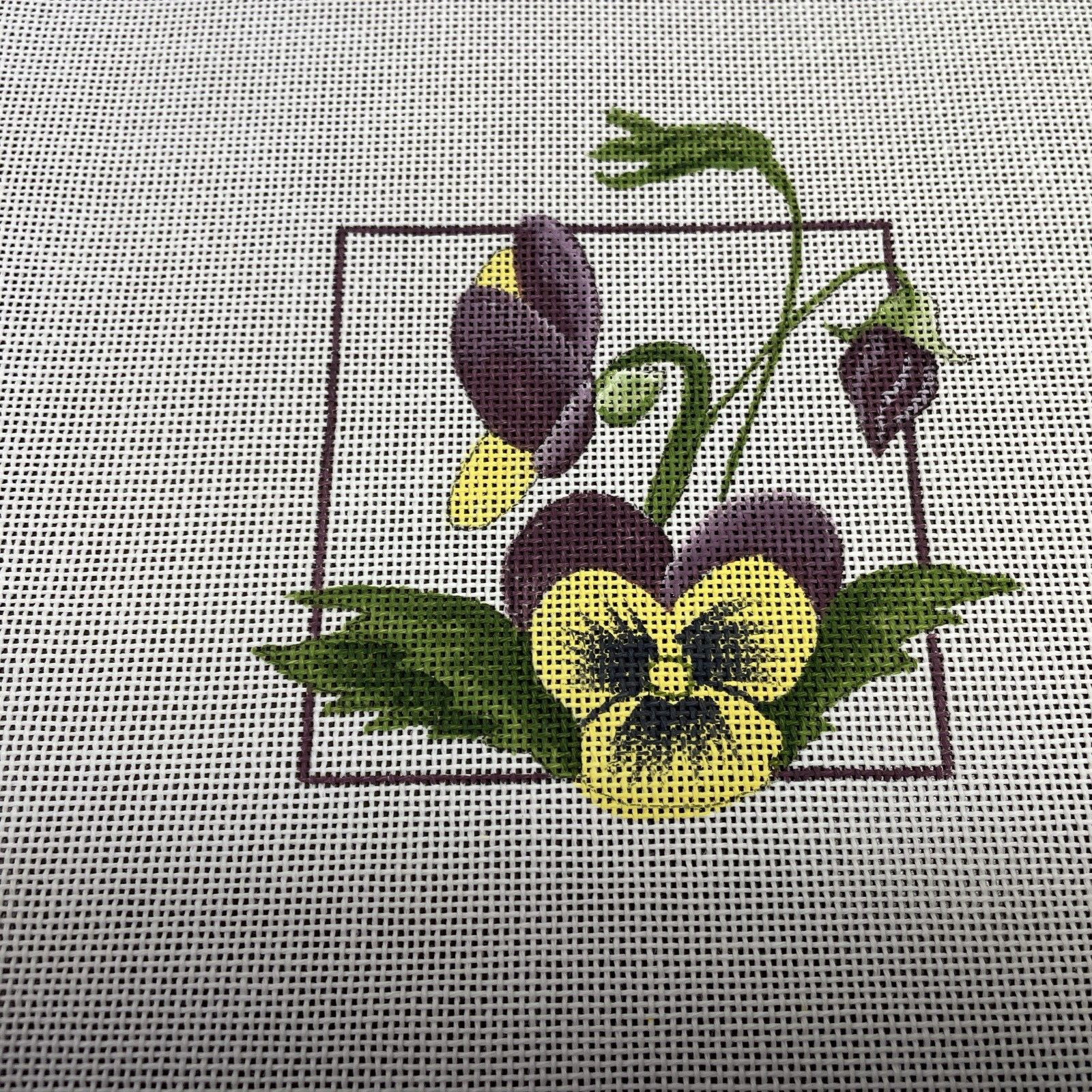 Needlepoint Handpainted "Stitches" Vintage Canvas MS013 5" X 4" Pansy Flower