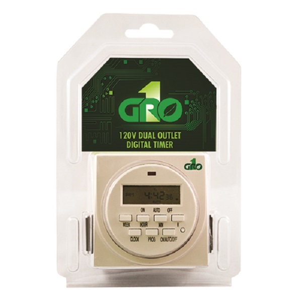 GROW1 120V Dual Outlet Grounded Digital Weekly Timer SAVE $$ W/ BAY HYDRO $$