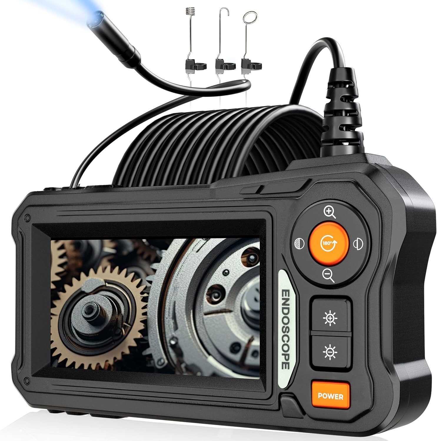 Endoscope Camera with Light, 4.3" IPS Screen, 16.4 Ft Semi-Rigid Borescope C...