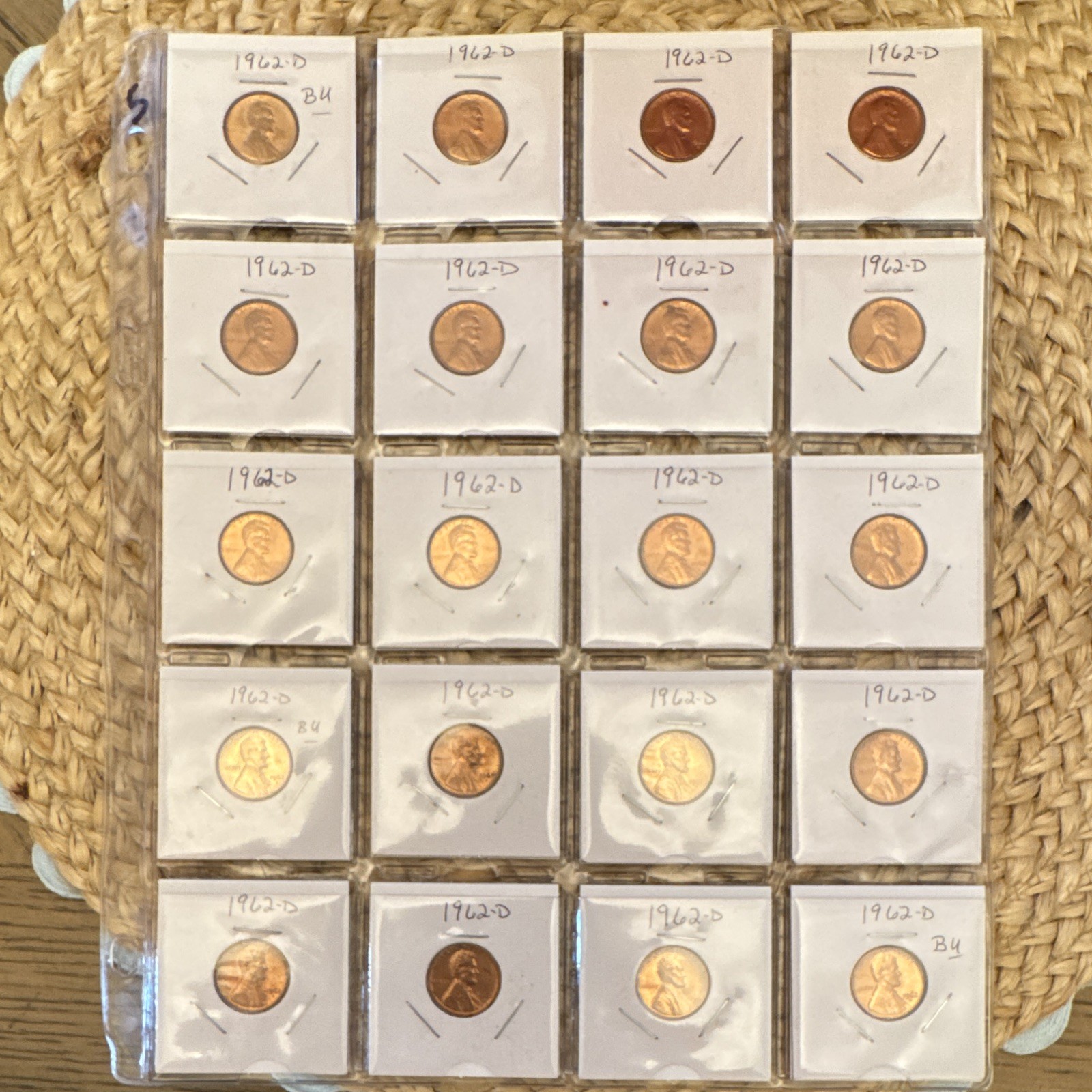 1962 D - Lot of 20 Lincoln Cents Pennies * Uncirculated In Holders Set # 5